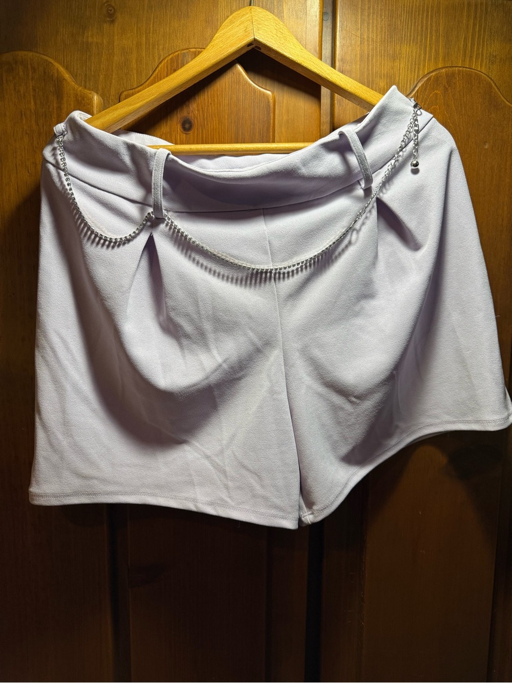 High-Waist Lilac Women's Shorts with Silver Rhinestone Chain Accent